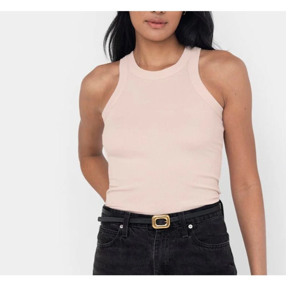 Easy Standard Women's Supima Cotton Rib Fitted Racer Tank Top Rose Quartz Size S